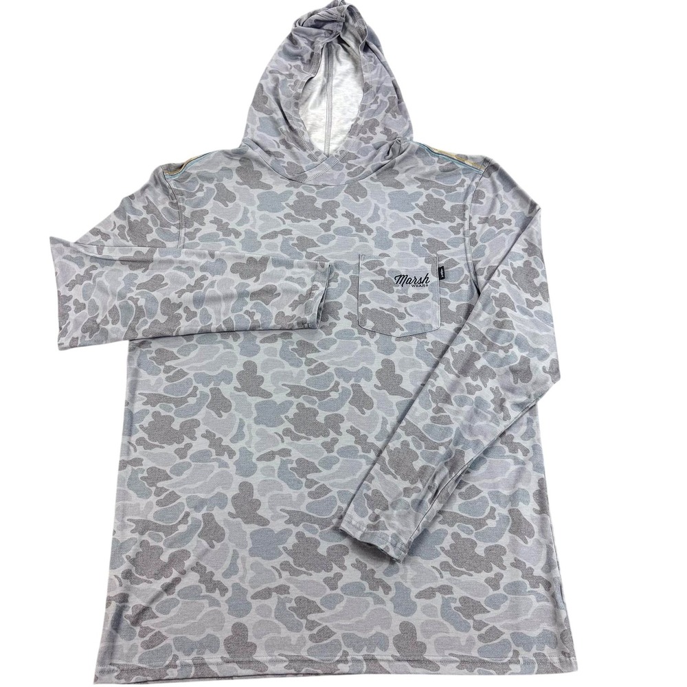 Marsh Wear Hoodie Mens Large Gray Camo Lightweight Pullover Fishing Outdoor